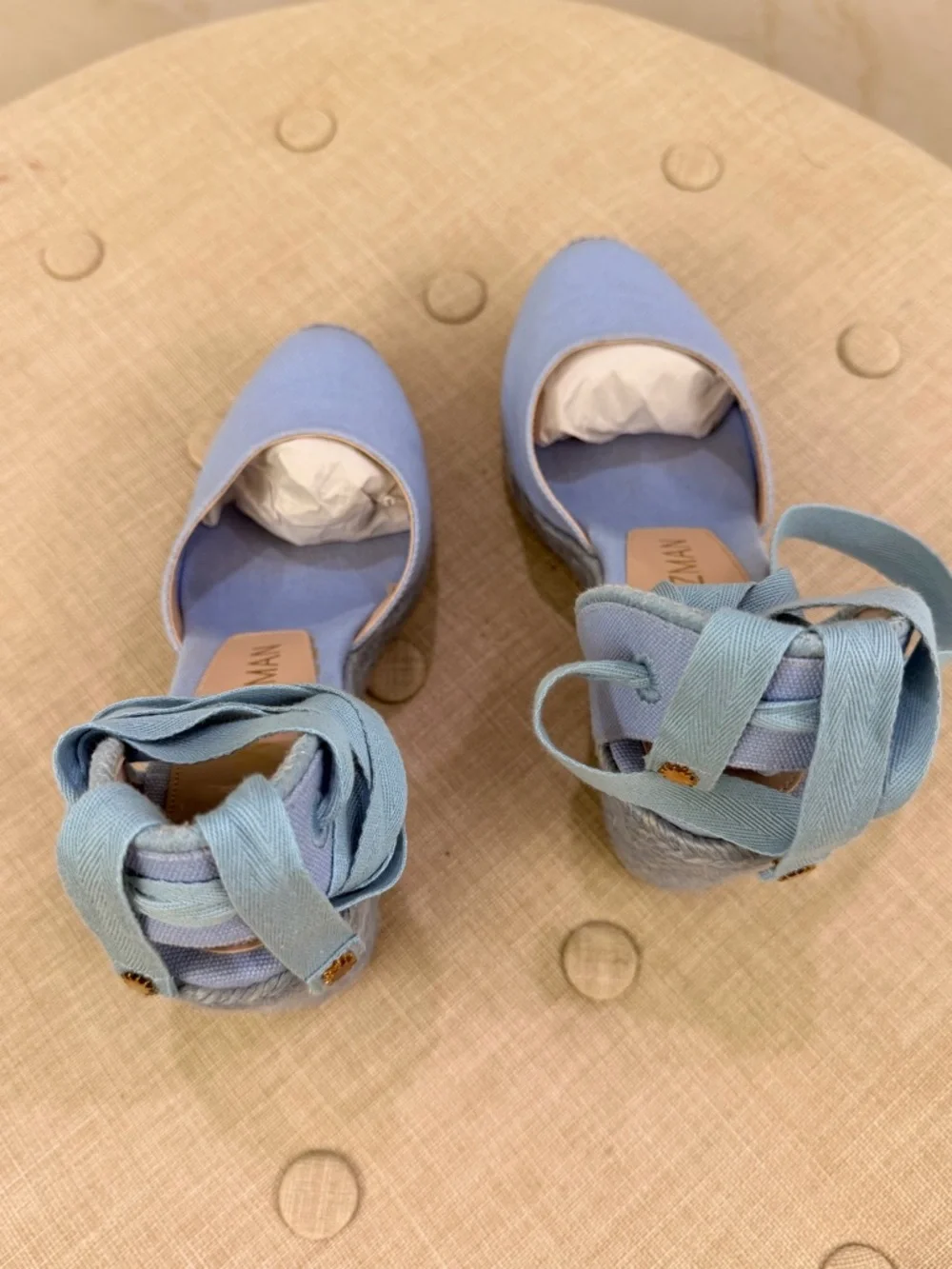 Stuart Weitzman Light Blue Espadrille Wedge Ankle-Tie Sandals - Picture 11 of 12